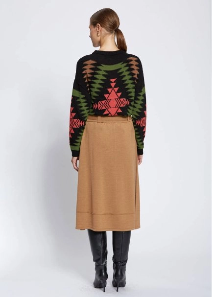 Belt Detailed Merino Wool Camel Knit Skirt - 5