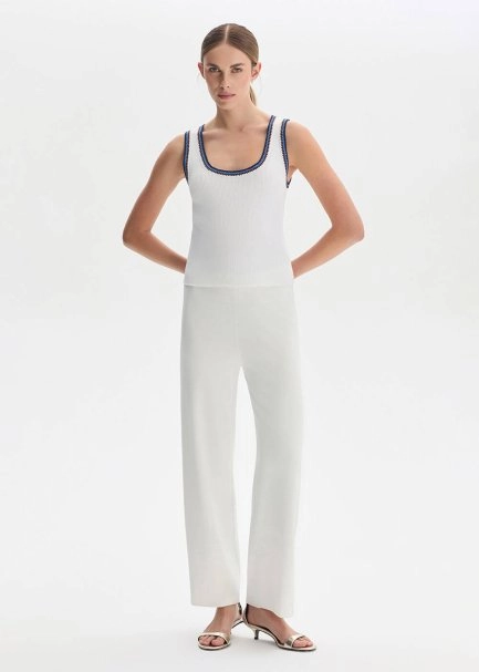 Beyaz Fitil Örgü Detaylı Triko Pantolon - 2