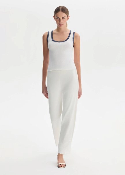 Beyaz Fitil Örgü Detaylı Triko Pantolon - 3