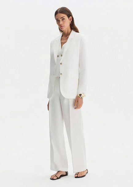 Beyaz Keten Blazer Ceket - 3