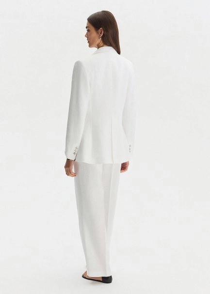 Beyaz Keten Blazer Ceket - 5