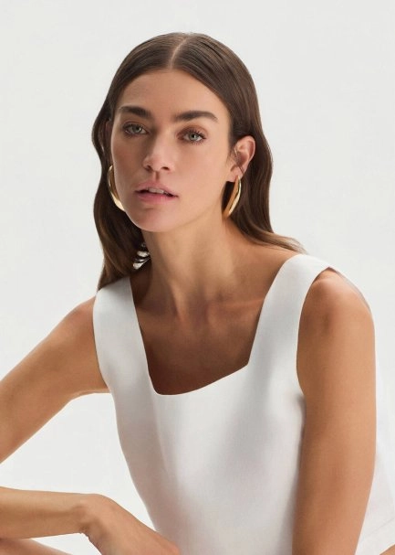 Beyaz Keten Crop Üst - 4