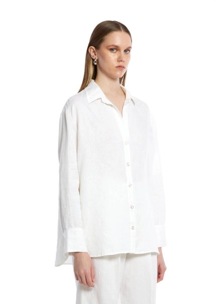 Beyaz Keten Gömlek - 3