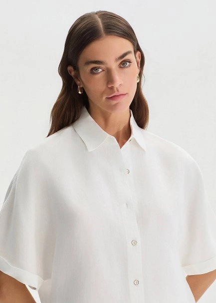 Beyaz Keten Oversıze Üst - 4