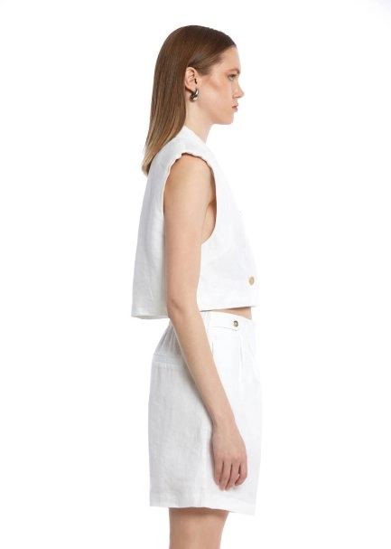Beyaz Keten Yelek - 4