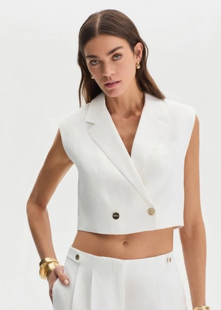 Beyaz Keten Yelek - 3