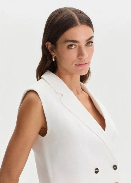 Beyaz Keten Yelek - 4