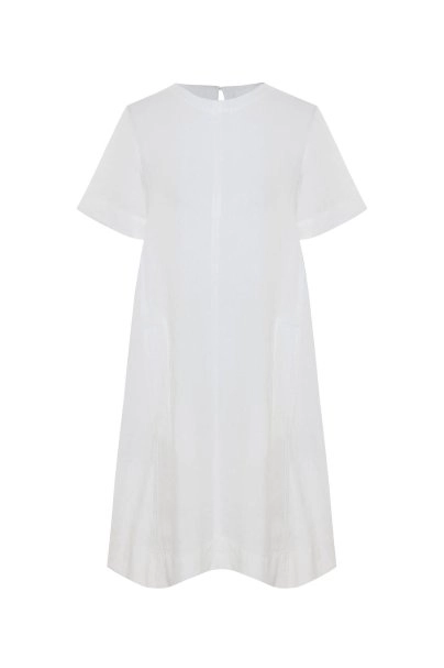 Beyaz Mini Keten Elbise - 6