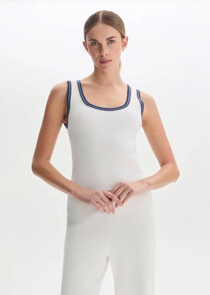 Beyaz Organik Merserize Pamuk Triko Üst - 1