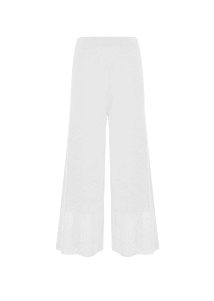 Beyaz Yazlık Crop Triko Pantolon - 6