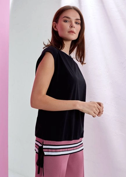 Bisiklet Yaka Kolsuz Siyah T-Shirt - 4