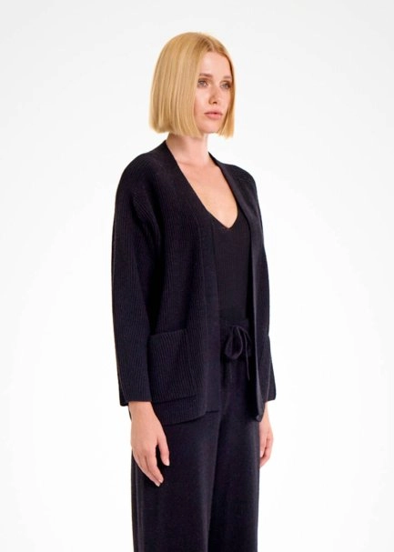 BLACK CASHMERE KNIT CARDIGAN - 4