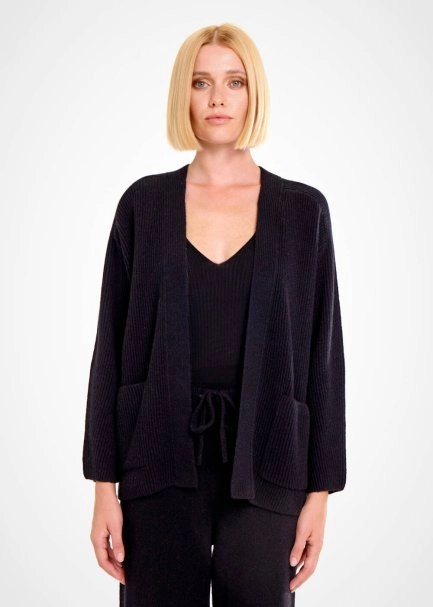 BLACK CASHMERE KNIT CARDIGAN - 1