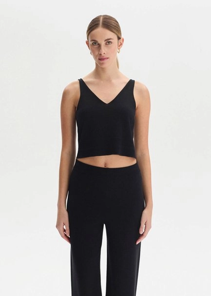 BLACK COTTON SILK BLEND KNIT TOP - 1