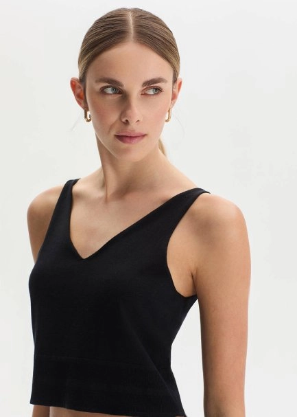 BLACK COTTON SILK BLEND KNIT TOP - 4