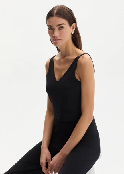 BLACK COTTON SILK BLEND KNIT TOP - 3