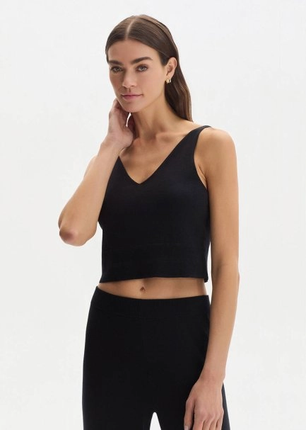 BLACK COTTON SILK BLEND KNIT TOP - 1