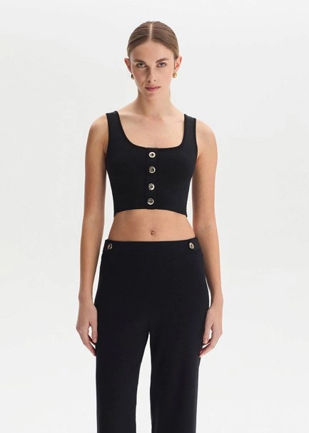 Black Crop Knıt Top - 1