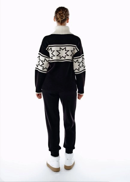 BLACK ECRU CONTRAST STAR PATTERNED SWEATER - 5