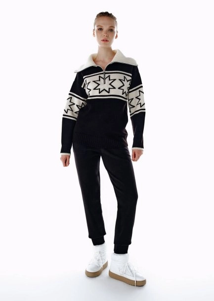 BLACK ECRU CONTRAST STAR PATTERNED SWEATER - 2