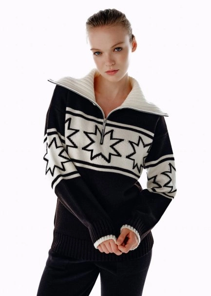 BLACK ECRU CONTRAST STAR PATTERNED SWEATER - 4