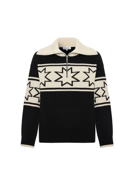 BLACK ECRU CONTRAST STAR PATTERNED SWEATER - 6