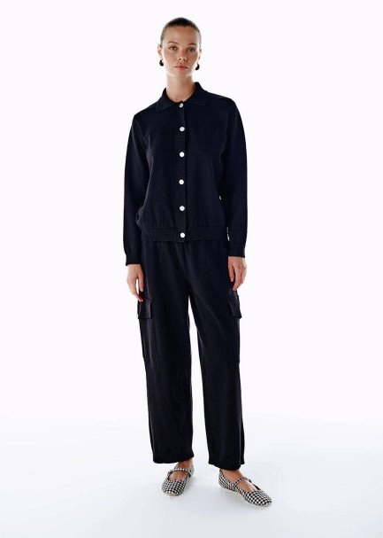 BLACK KNIT CARGO PANTS - 2