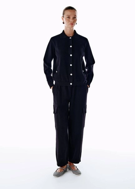 BLACK KNIT CARGO PANTS - 1