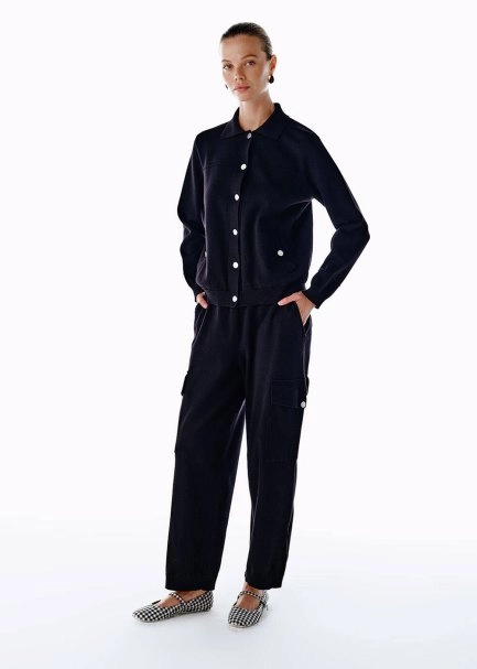 BLACK KNIT CARGO PANTS - 3