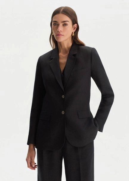 BLACK LINEN BLAZER JACKET - 2
