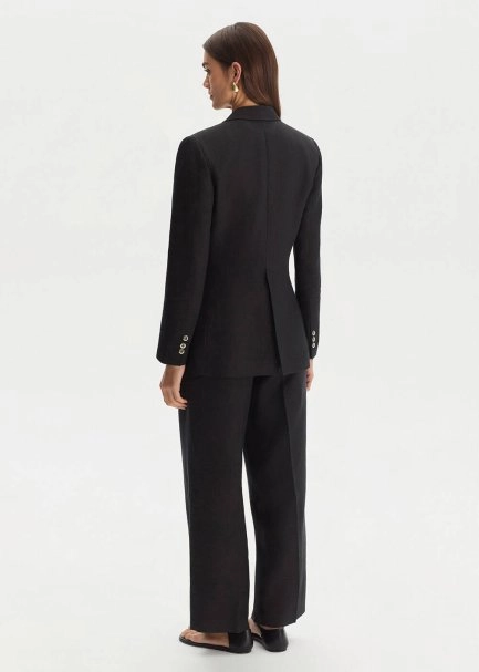 BLACK LINEN BLAZER JACKET - 5