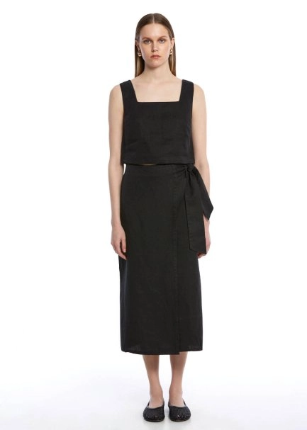 BLACK LINEN CROP TOP - 2