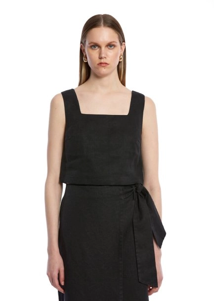 BLACK LINEN CROP TOP - 1