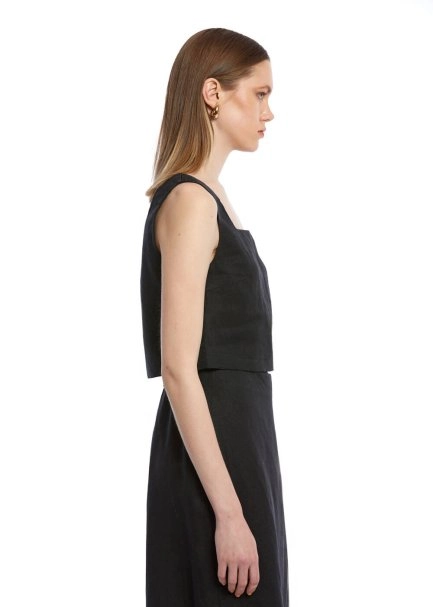 BLACK LINEN CROP TOP - 4