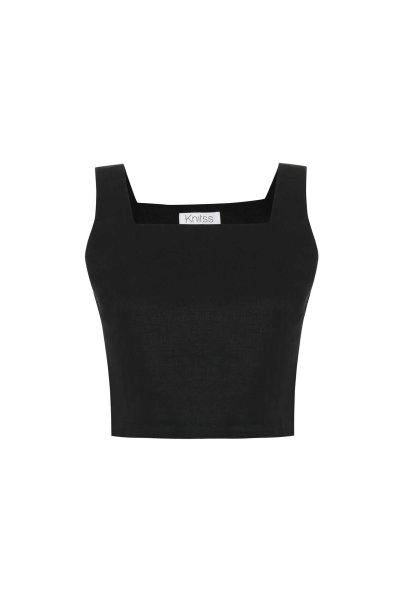 BLACK LINEN CROP TOP - 6