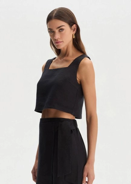 BLACK LINEN CROP TOP - 3