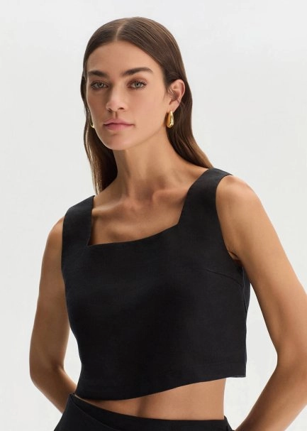BLACK LINEN CROP TOP - 1