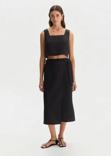 BLACK LINEN CROP TOP - 2