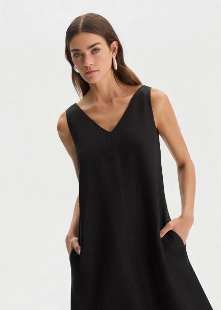 BLACK LINEN DRESS - 4