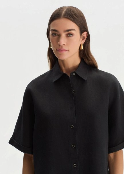 BLACK LINEN OVERSIZE TOP - 3