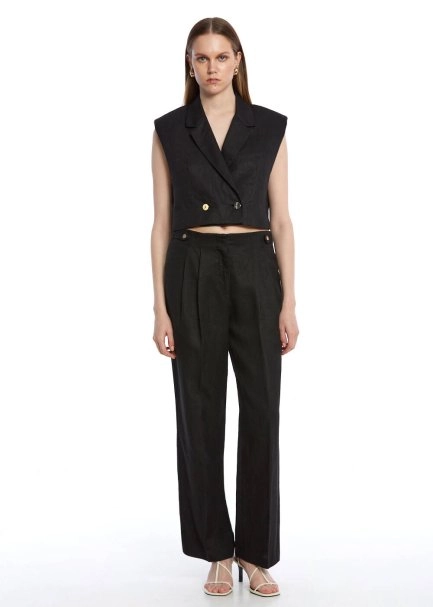 BLACK LINEN PANTS - 2