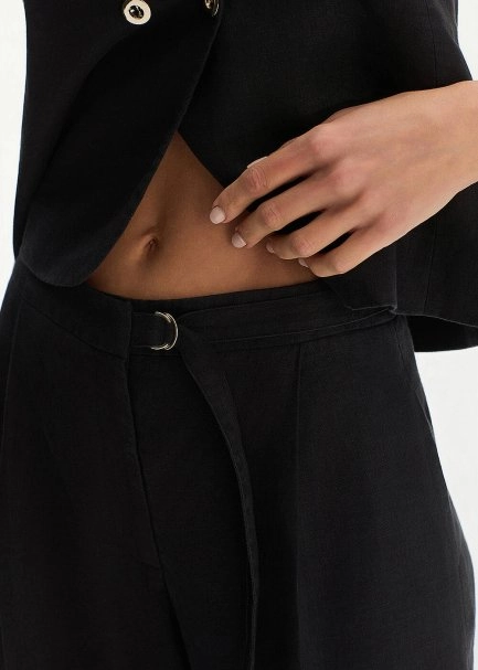 BLACK LINEN PLEATED PANTS - 3
