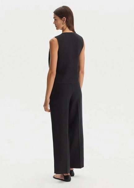 BLACK LINEN PLEATED PANTS - 5