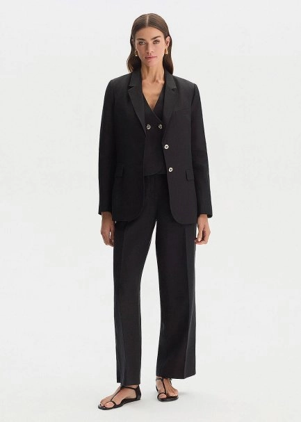 BLACK LINEN PLEATED PANTS - 4