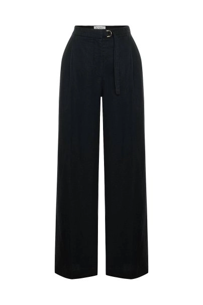 BLACK LINEN PLEATED PANTS - 6