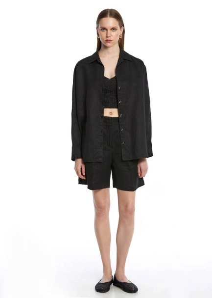BLACK LINEN SHIRT - 2