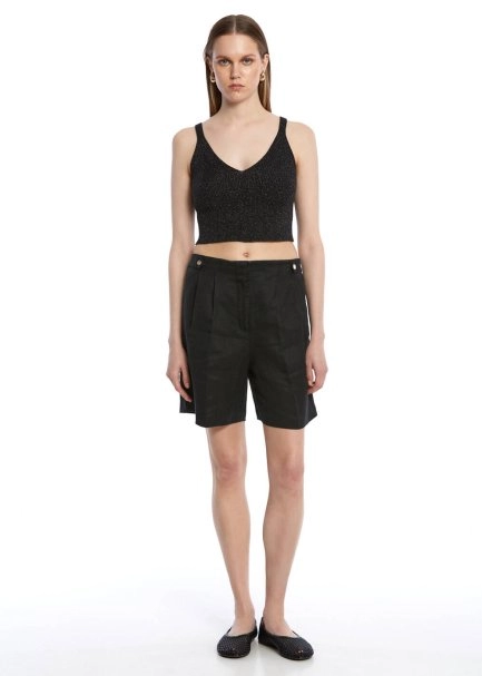 BLACK LINEN SHORTS - 2