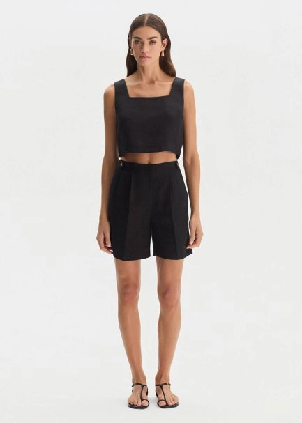 BLACK LINEN SHORTS - 1