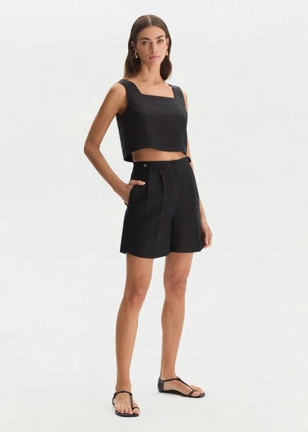 BLACK LINEN SHORTS - 2