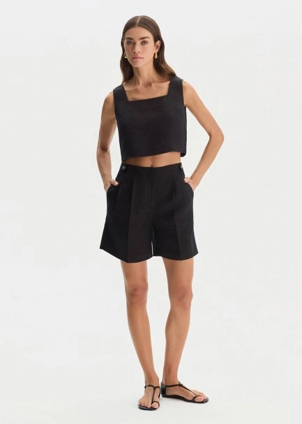 BLACK LINEN SHORTS - 3